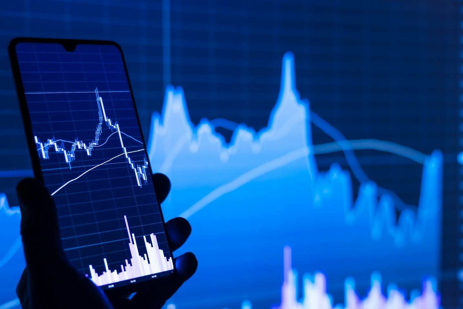A phone showing a market chart
